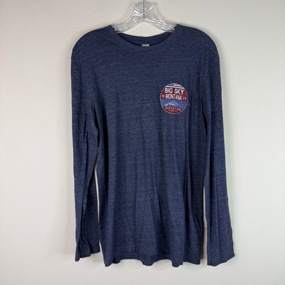 Duck Co T-Shirt Mens Medium Big Sky Montana 1973 Long Sleeve Navy Heathered